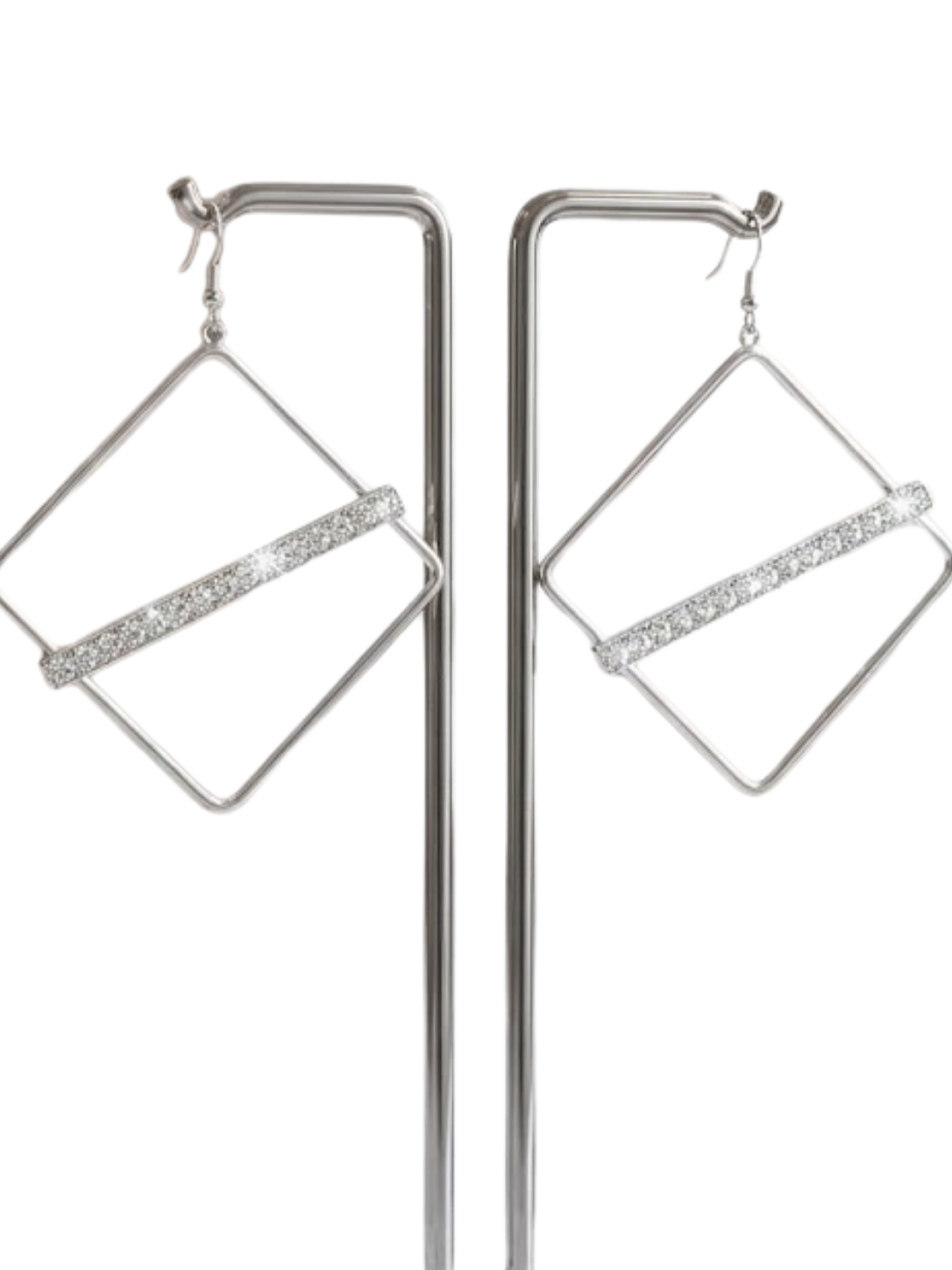 Rhinestone Geometric Silver Statement Earrings