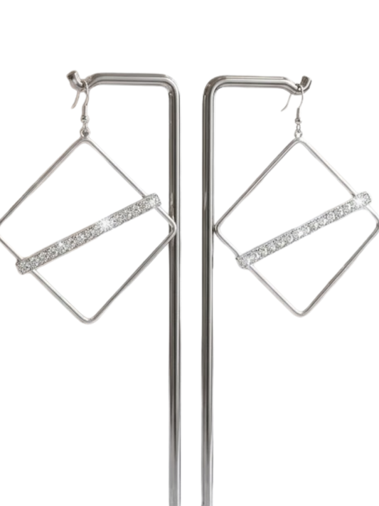 Rhinestone Geometric Silver Statement Earrings