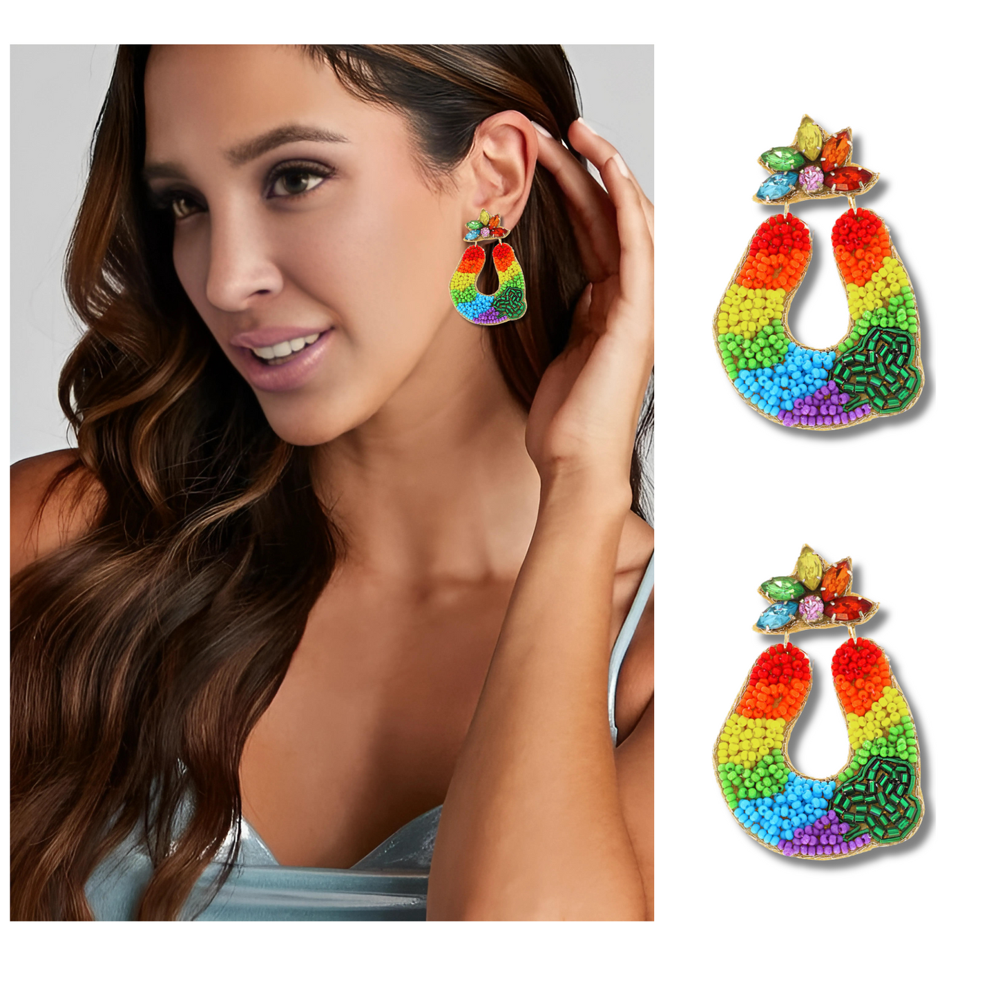 St Patrick's Day Jeweled Rainbow Lucky Shamrock Beaded Earrings