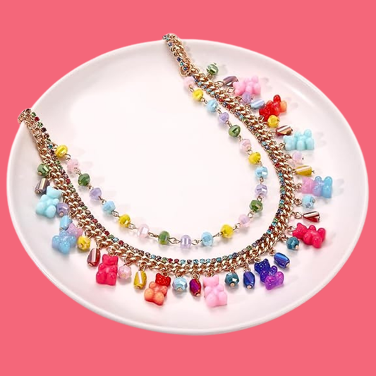 Gimme Gummy Beaded Rhinestone Charm Necklace