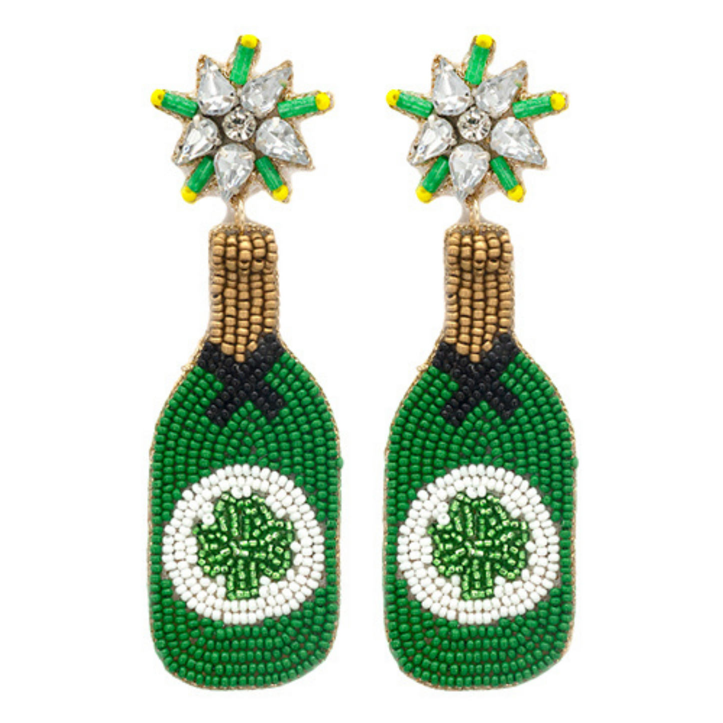 St Patrick's Day Irish Champagne Bottle Beaded Earrings