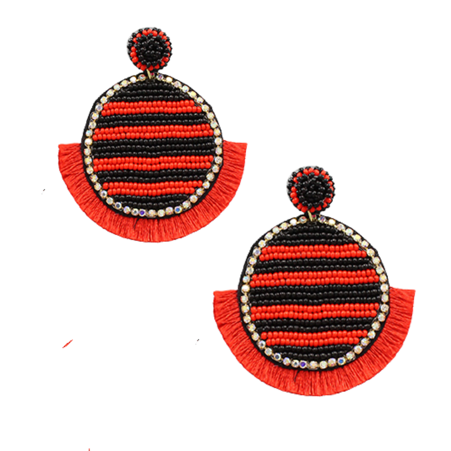 Red Black Circle Fringe Football Team Colors Gameday Earrings