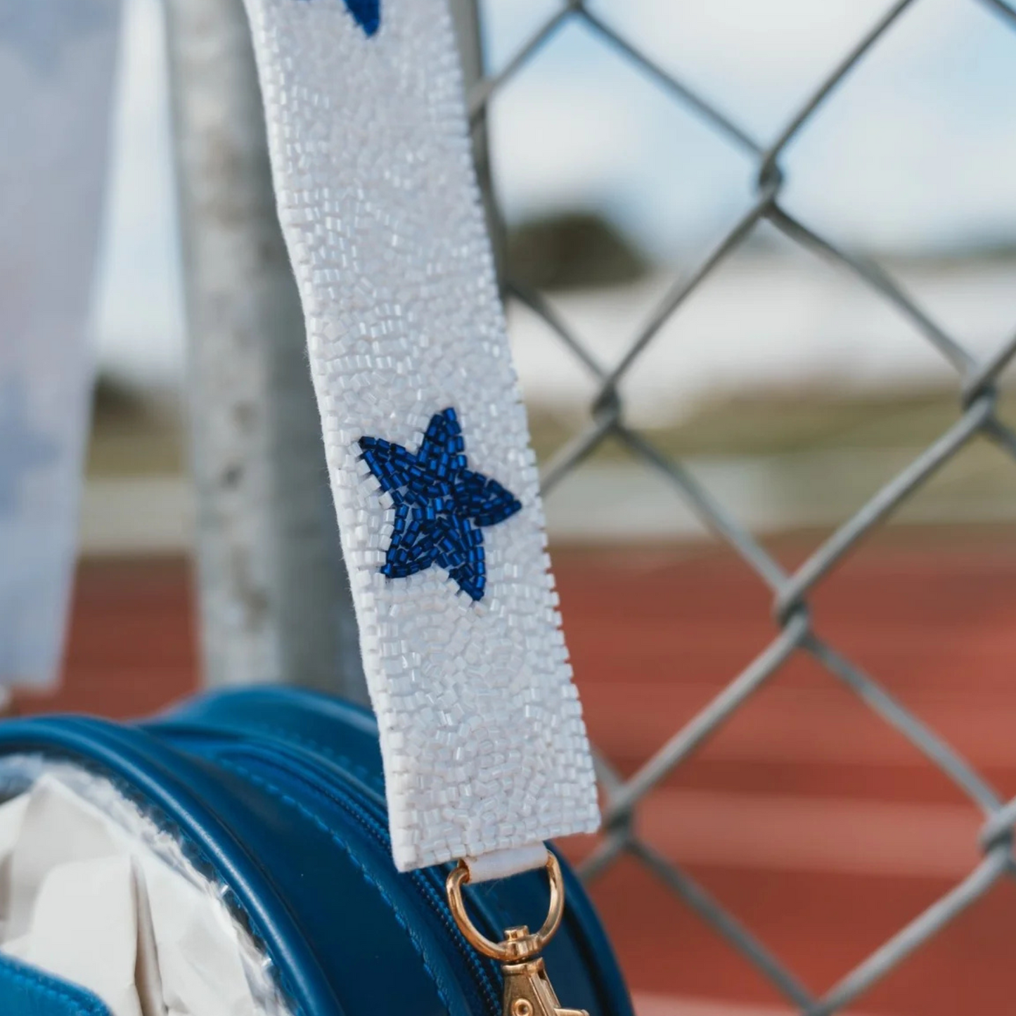 White Blue Star Seed Beaded Crossbody Bag Strap