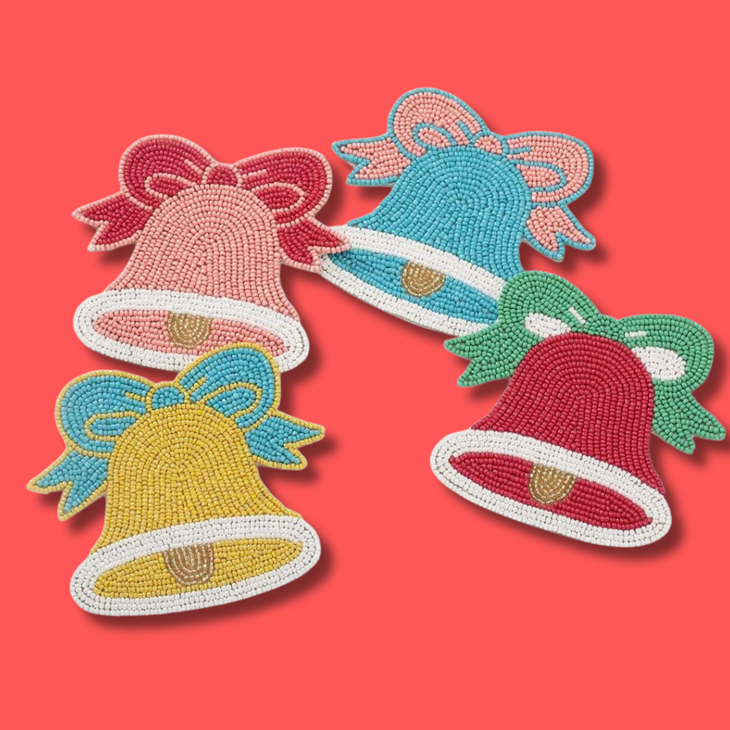 Holiday Bells Beaded Set of 4 Coasters