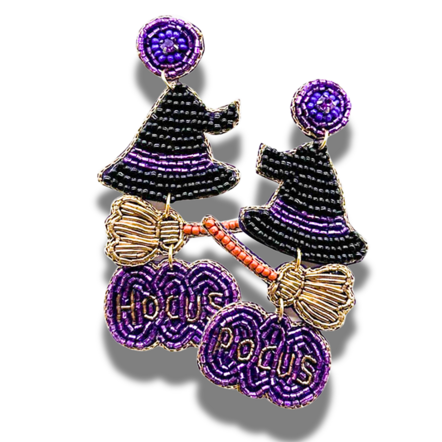 Halloween Witch Hocus Pocus Pumpkin Seed Beaded Earrings