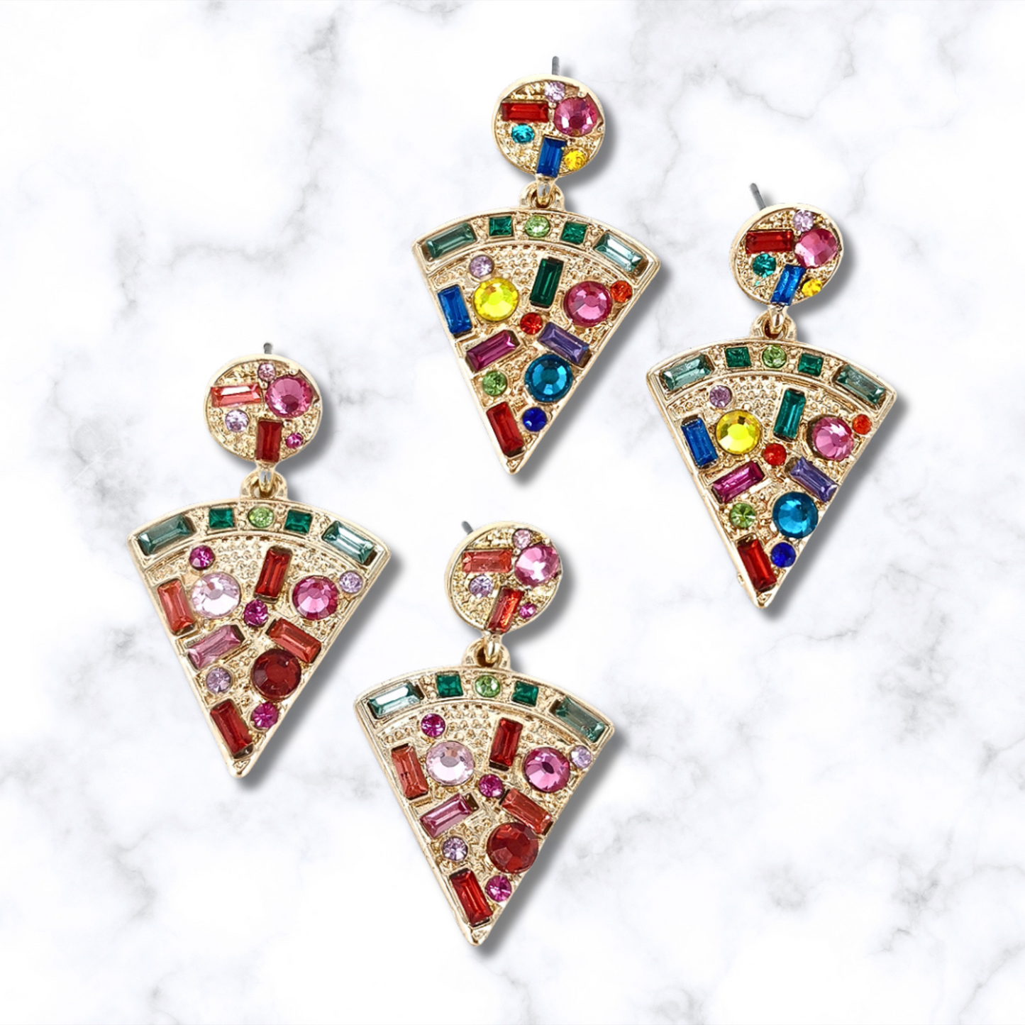 Pizza Slice Crystal Gem Rhinestone Earrings