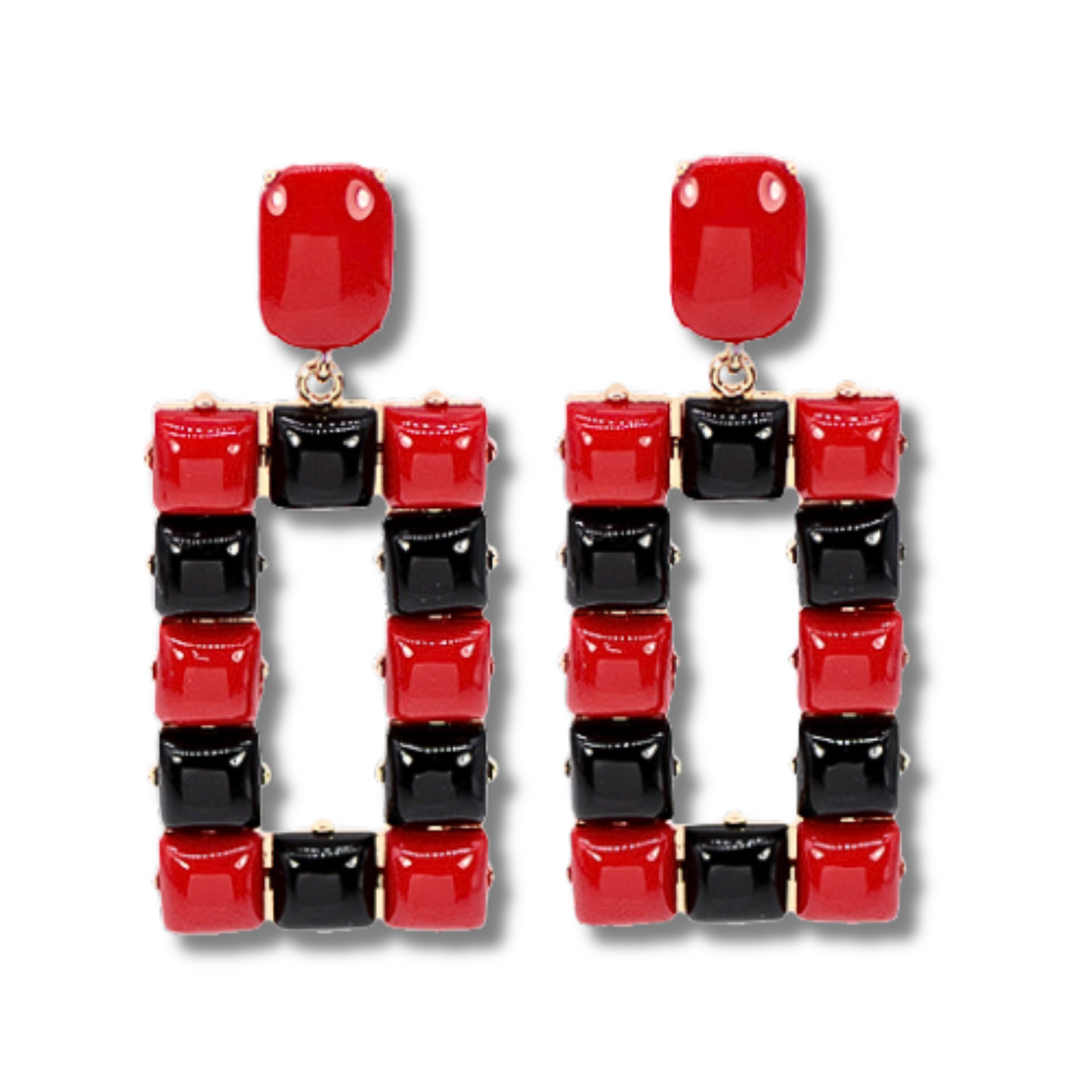 Black Red Acrylic Geometric Colorblock Earrings