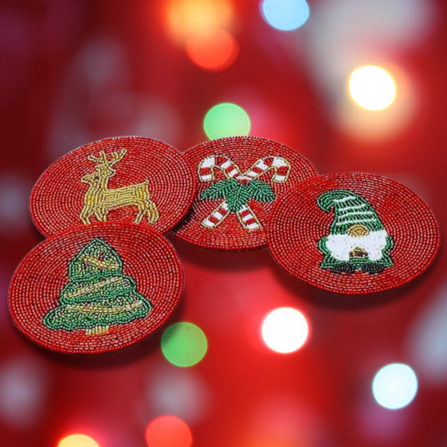 Christmas Beaded Set of 4 Coasters