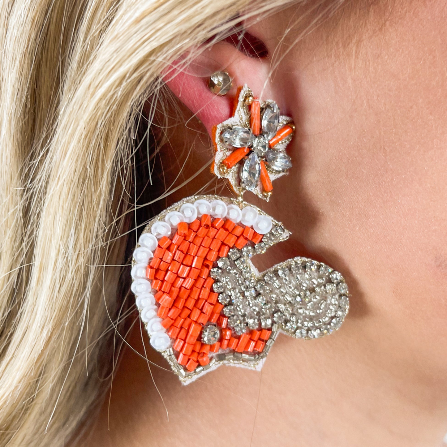 Tennessee Vols Team Colors Beaded Crystal Helmet Earrings