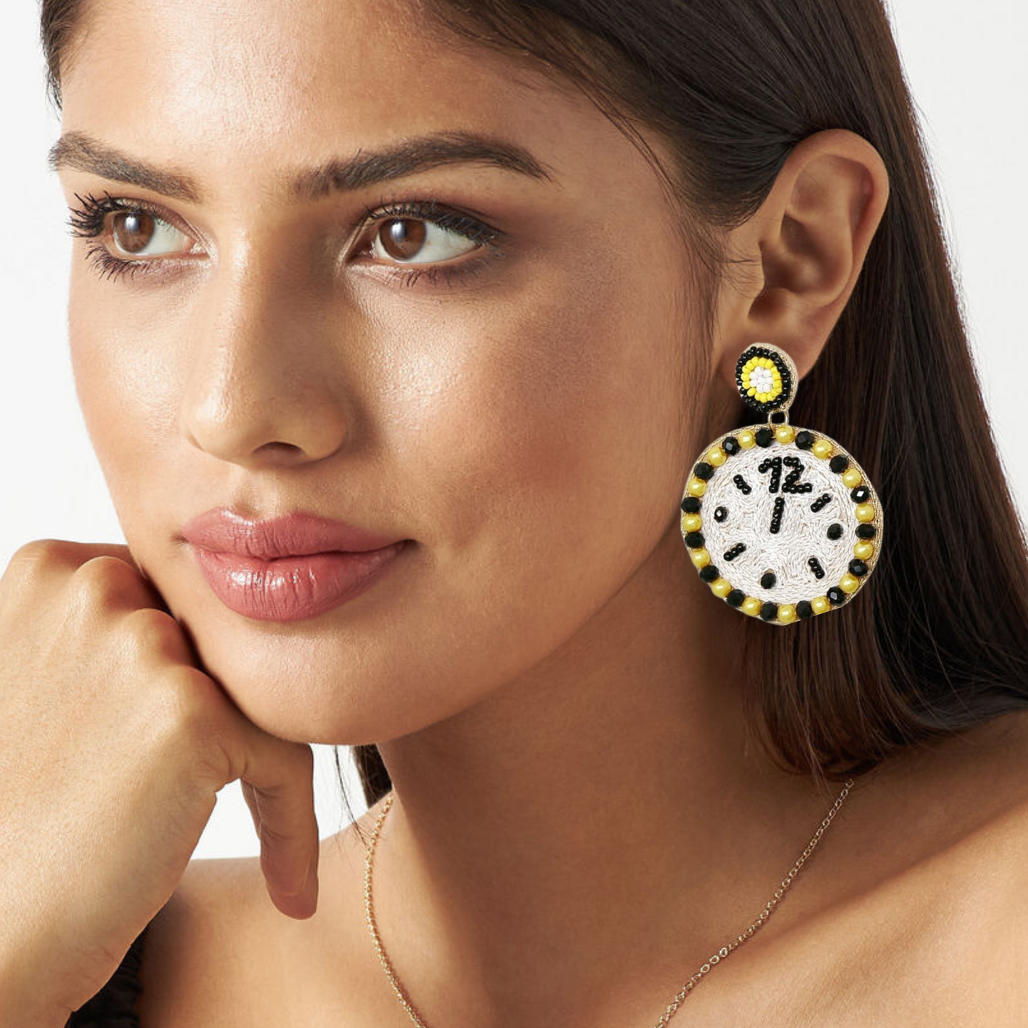 Happy New Years Eve Rhinestone Clock Drop Earrings