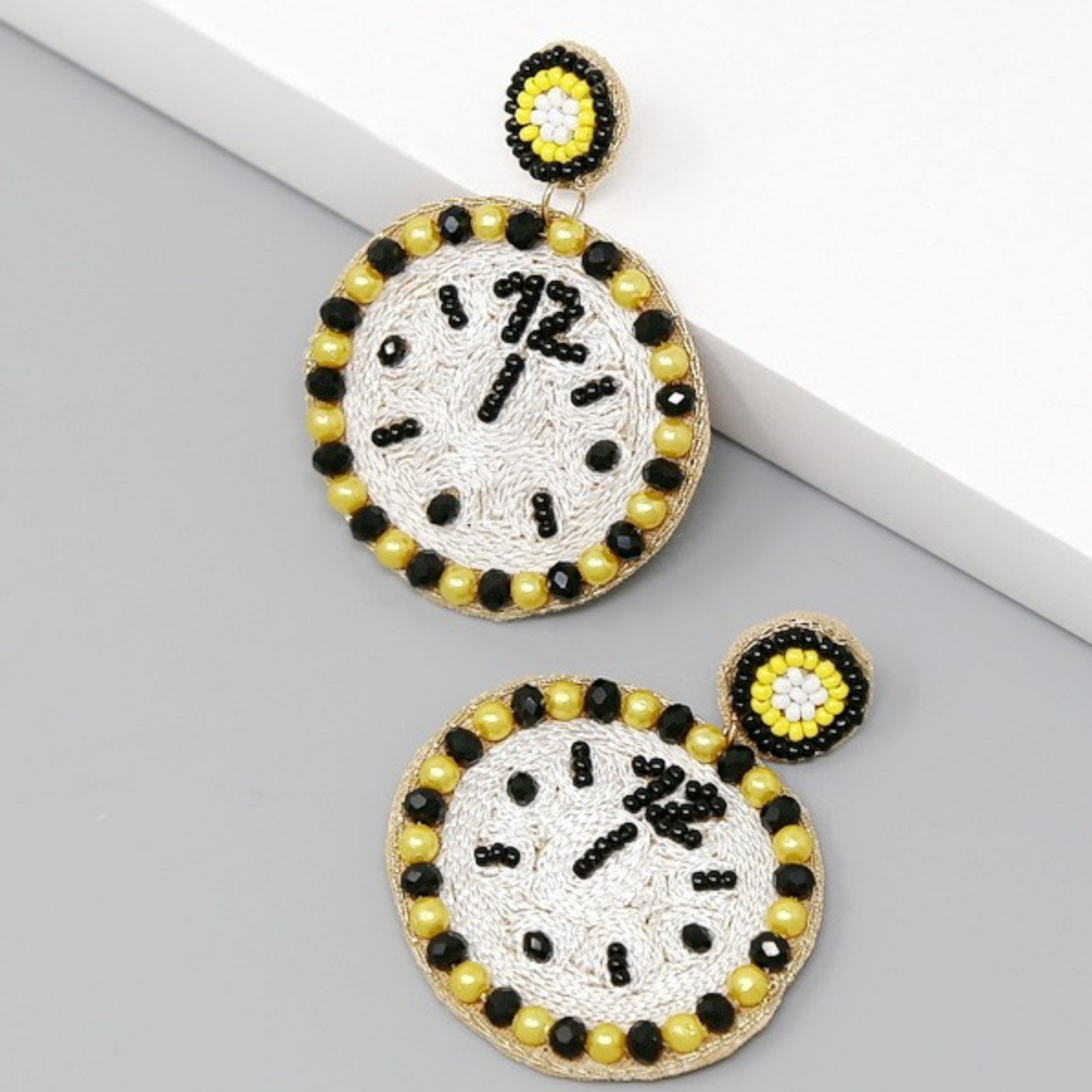 Happy New Years Eve Rhinestone Clock Drop Earrings