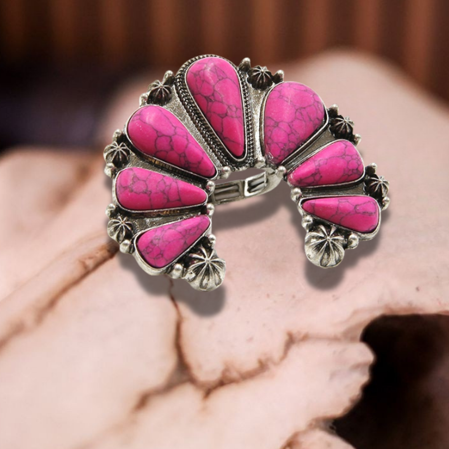 Pink Howlite Squash Blossom Ring
