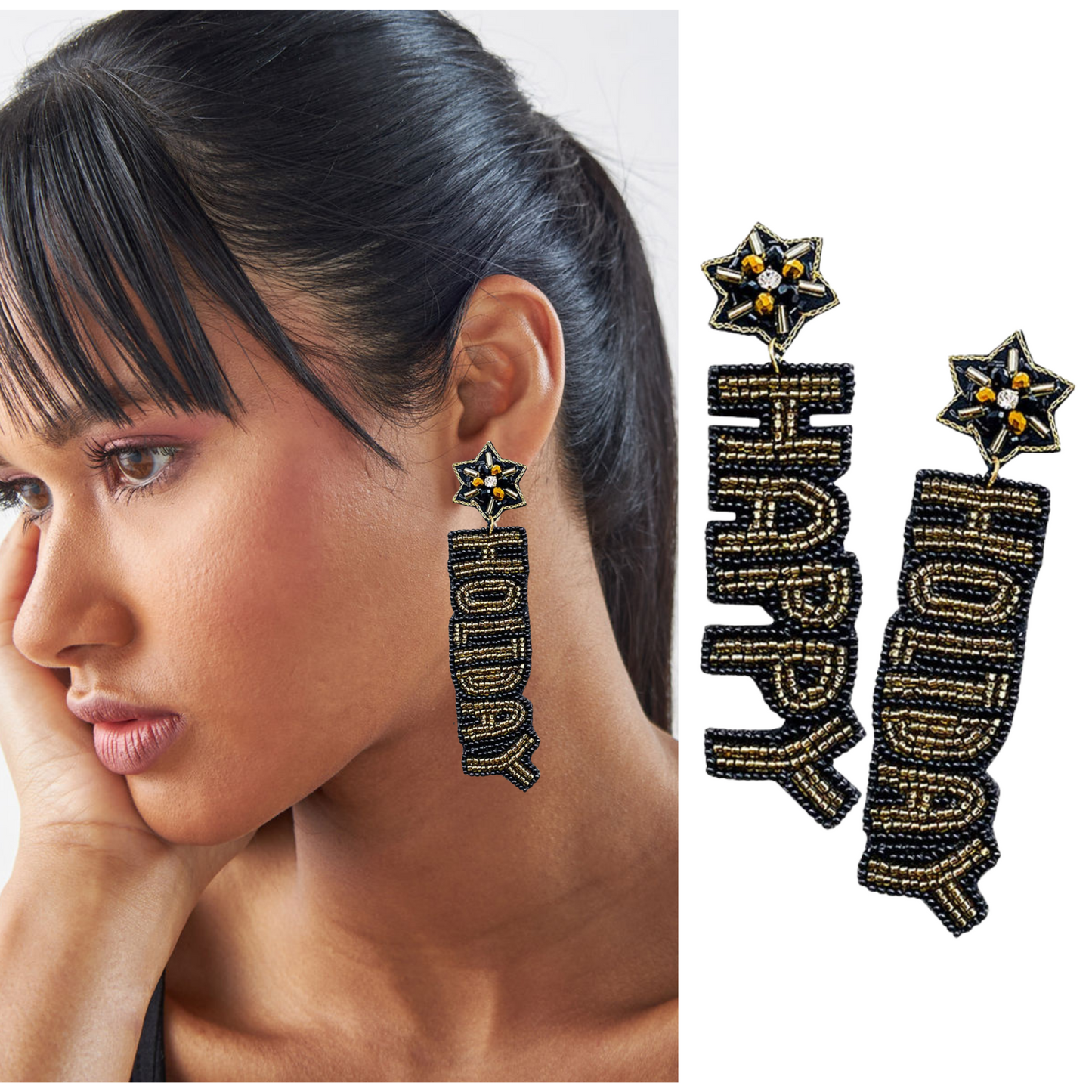 Happy New Years Eve Words Seed Beaded Drop Earrings