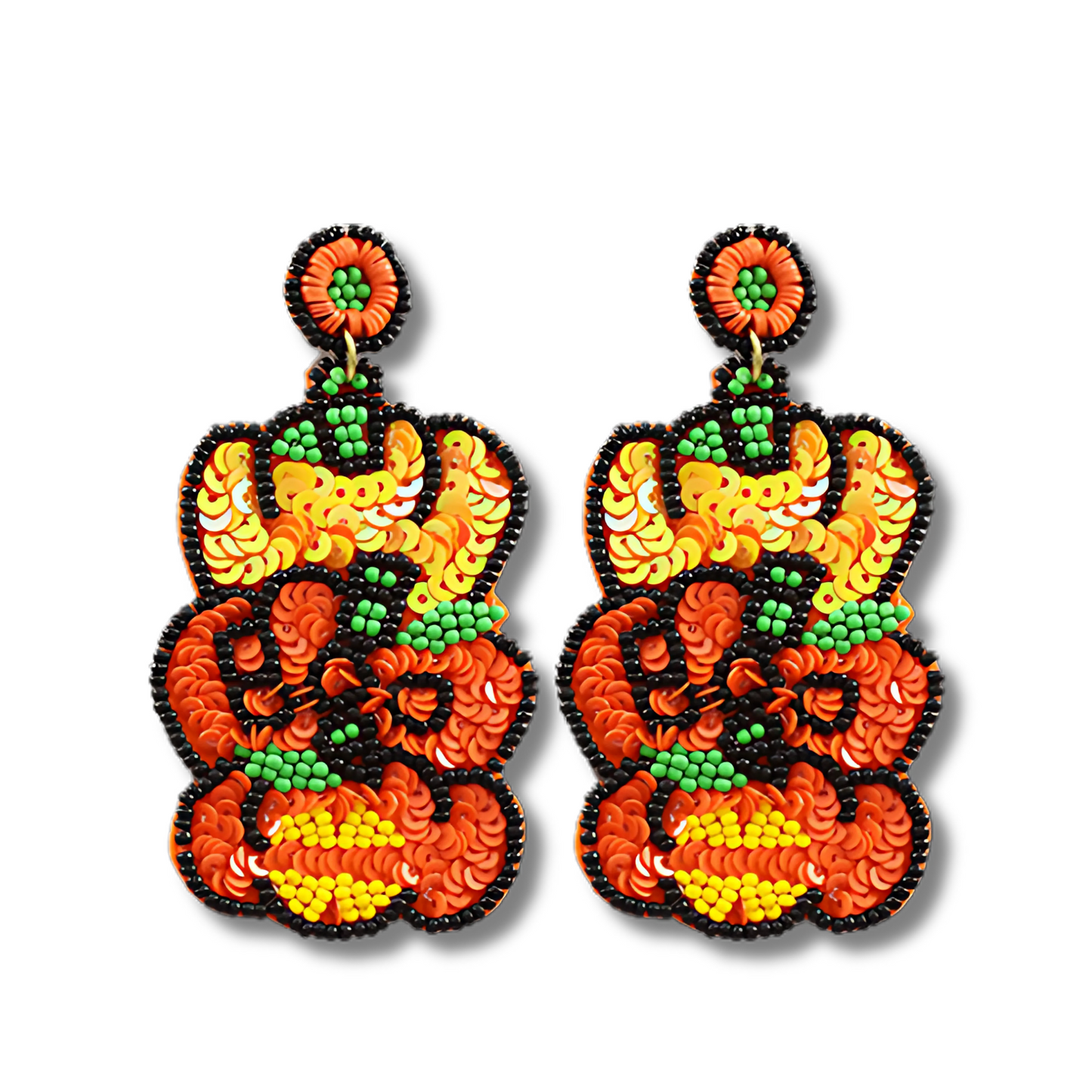Sparkle Pumpkin Stack Halloween Theme Beaded Earrings