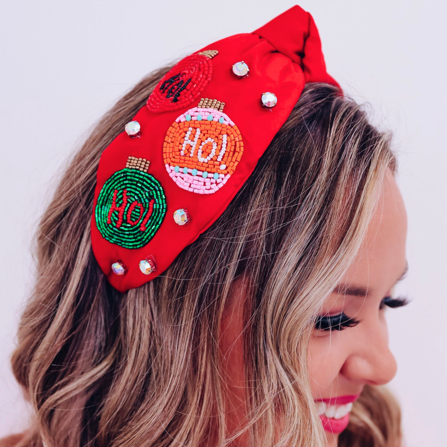 Christmas Santa Beaded Crystal Top Knot Red Headband