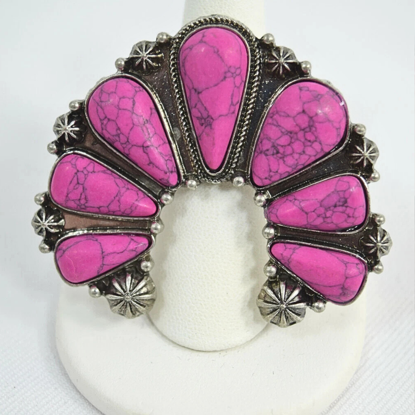 Pink Howlite Squash Blossom Ring