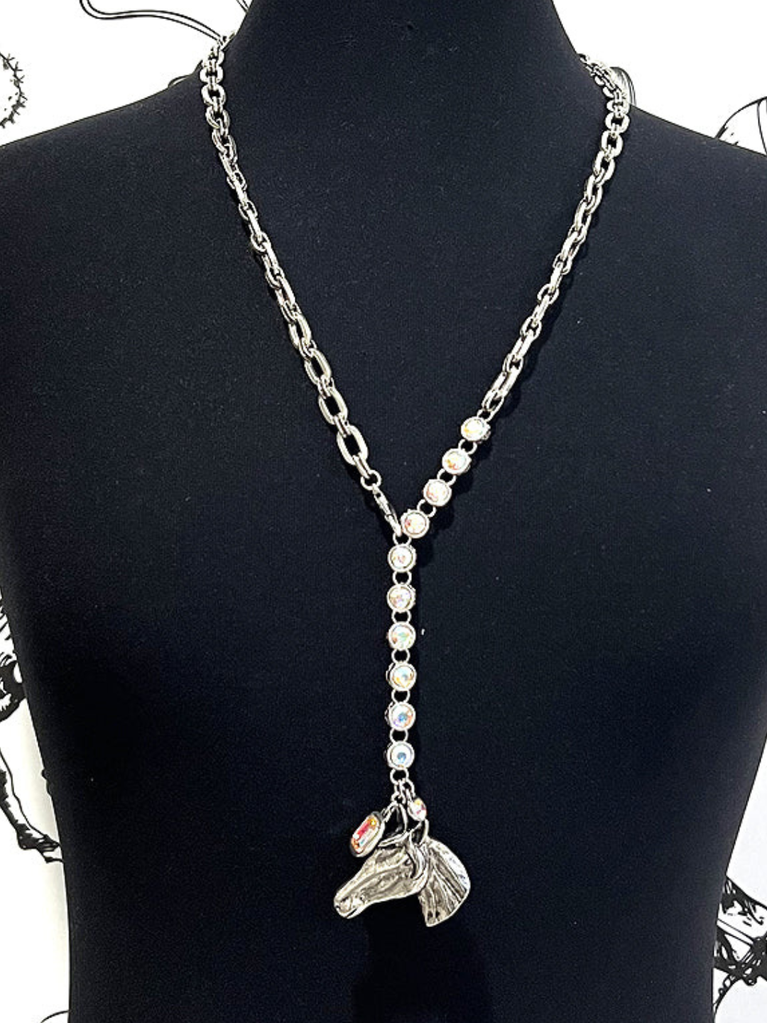 Hold Your Horses Rhinestone Lariat Necklace