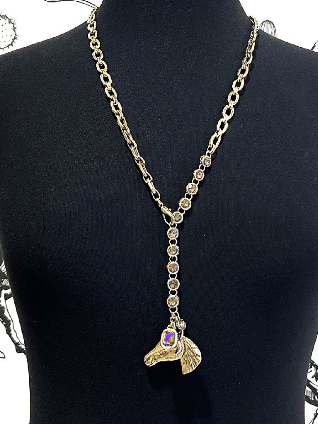Hold Your Horses Rhinestone Lariat Necklace