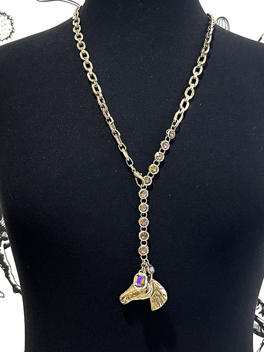 Hold Your Horses Rhinestone Lariat Necklace