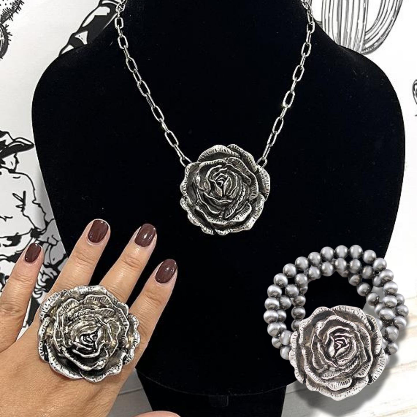 Navajo Pearl Rodeo Rose Ring