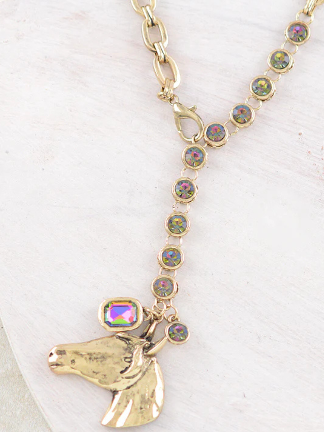 Hold Your Horses Rhinestone Lariat Necklace