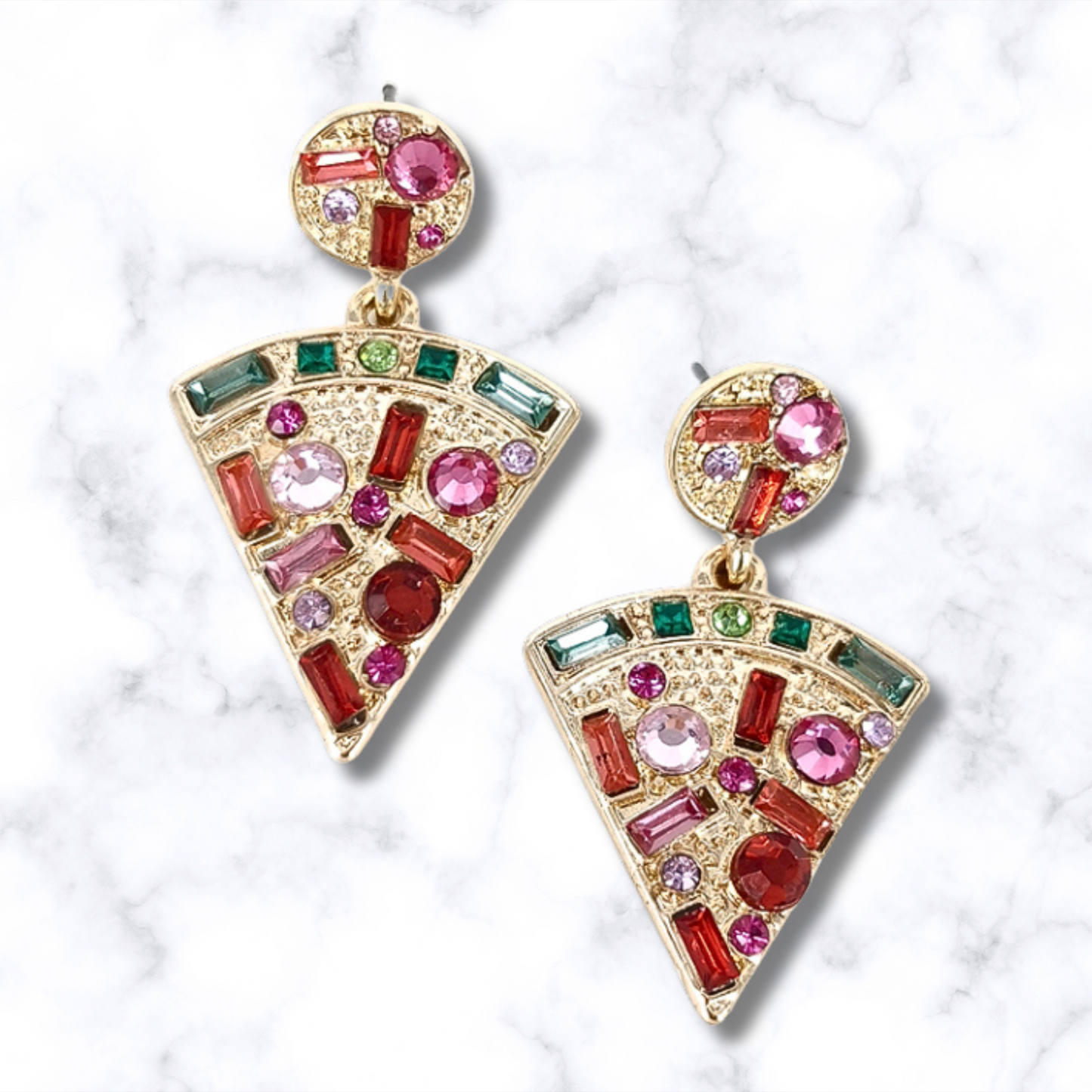 Pizza Slice Crystal Gem Rhinestone Earrings