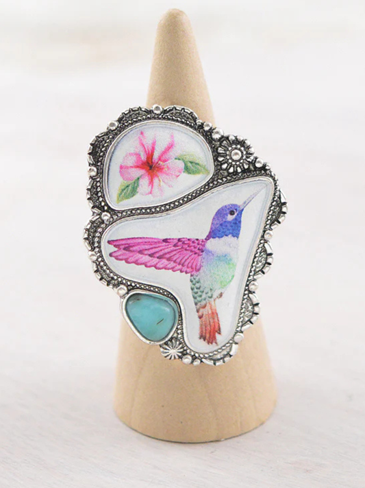 Wing It Hummingbird Turquoise Statement Ring