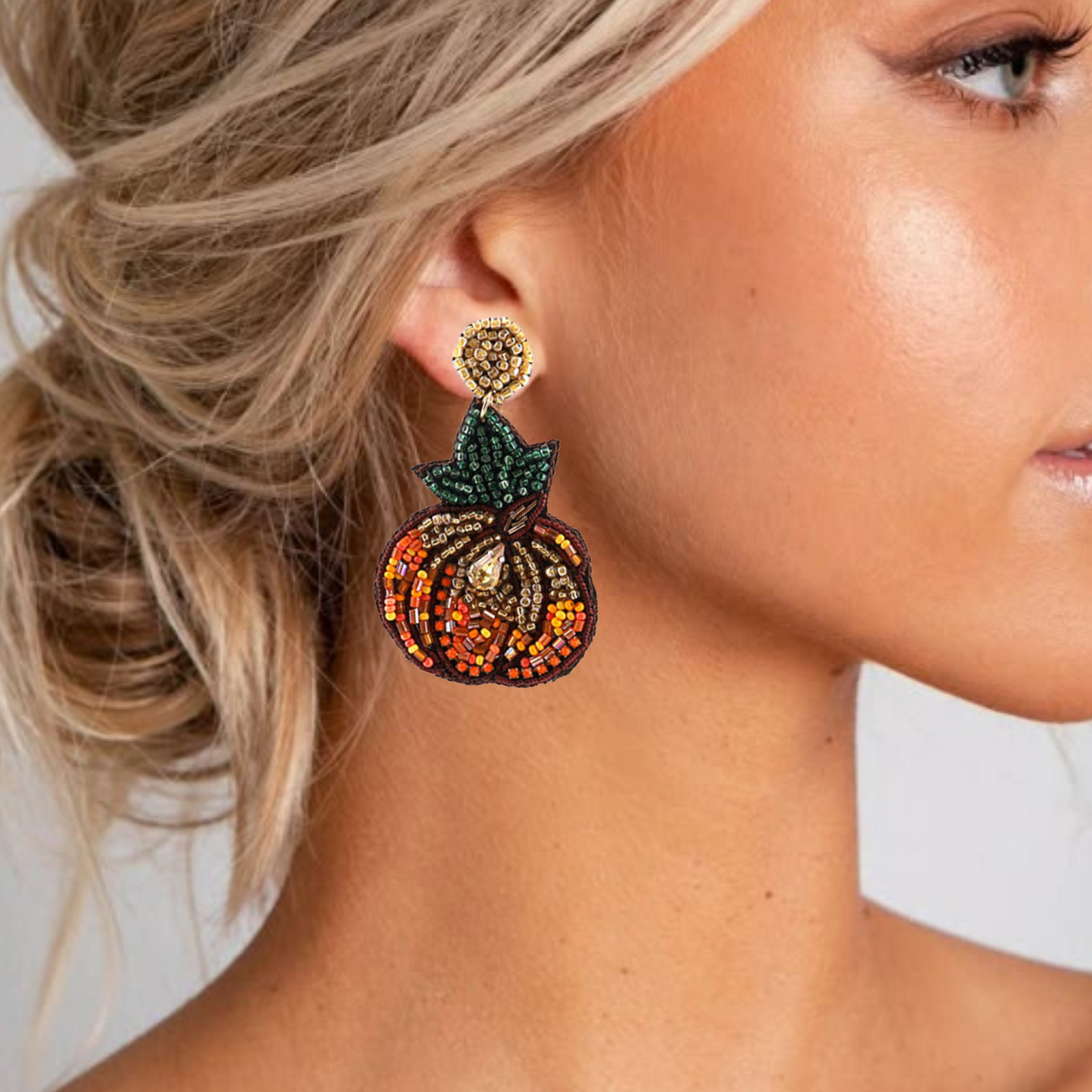 Marquis Crystal Glass Beaded Pumpkin Earrings