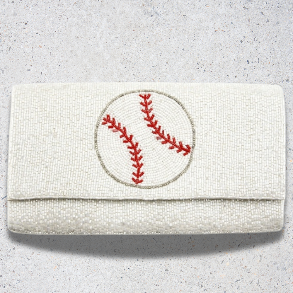 Seed Beaded Baseball Crossbody Clutch