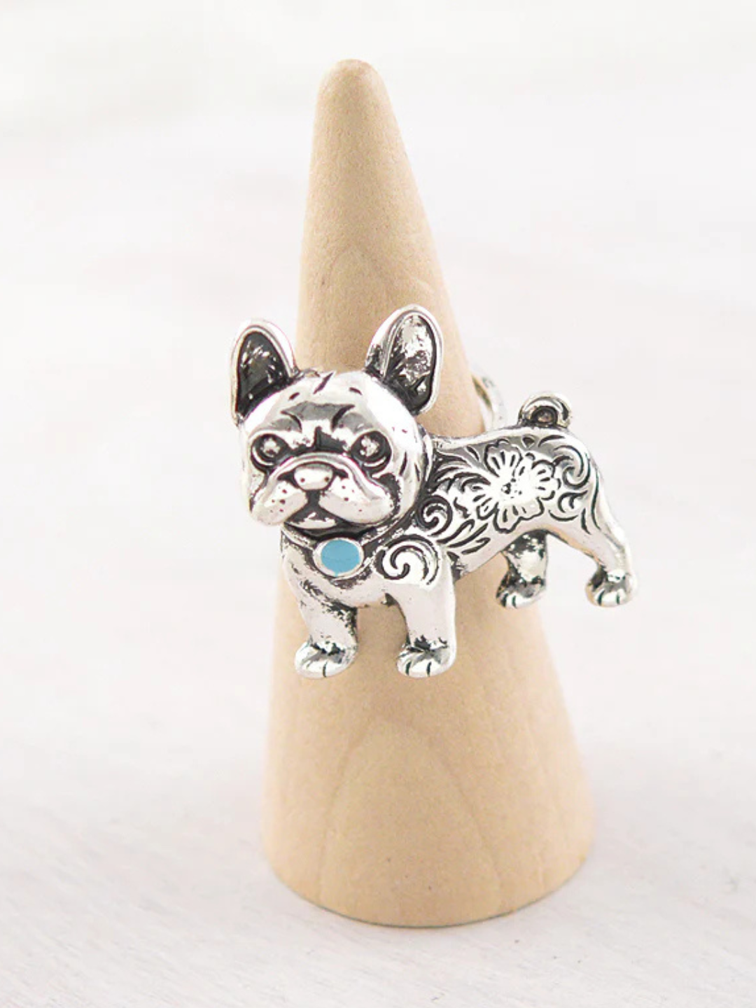 Furry Fierce Frenchie Bulldog Silver Ring