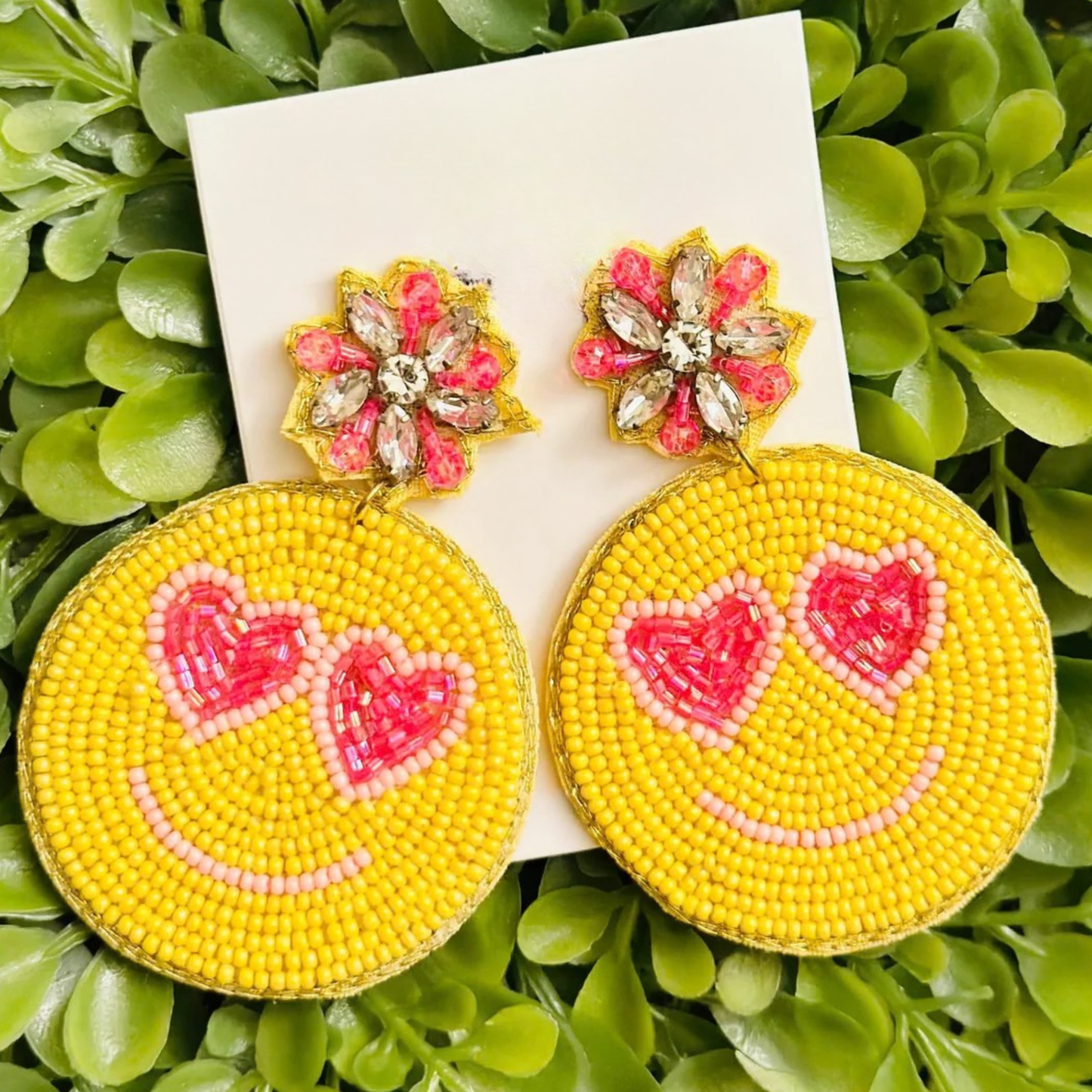 Heart Eyes Emoji Smiley Face Beaded Earrings