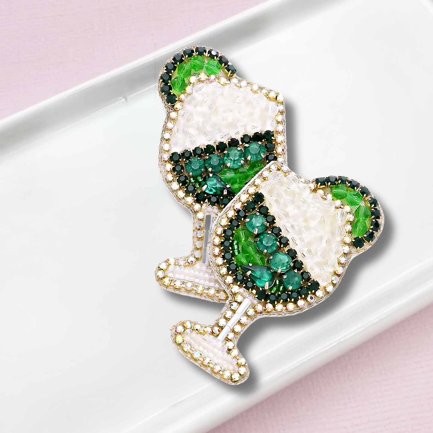 Cocktails for Christmas Beaded Rhinestone Holiday Earrings