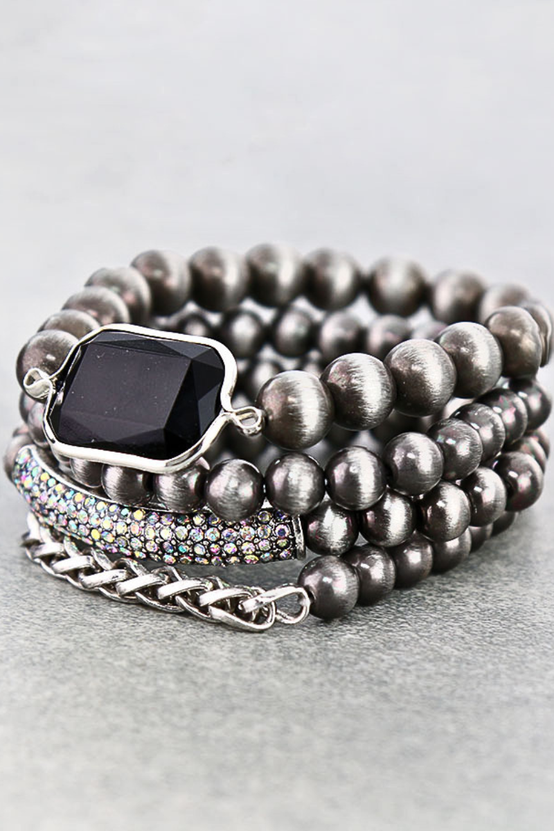 4PC Western Boho Midnight Sparkle Multi-Strand Bracelet Stack
