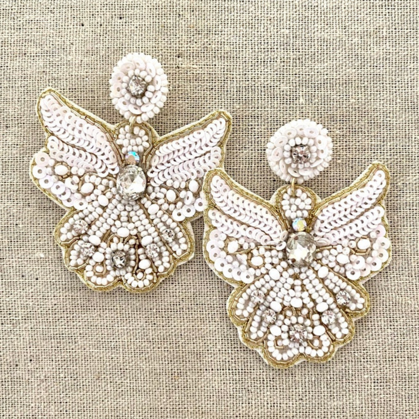 On Angel Wings Faith Holiday Bead Crystal Earrings
