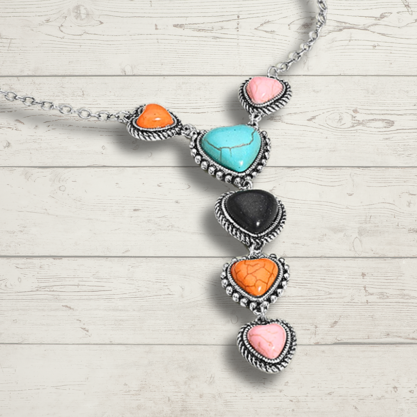 Hearts of 3 Western Stone Necklace