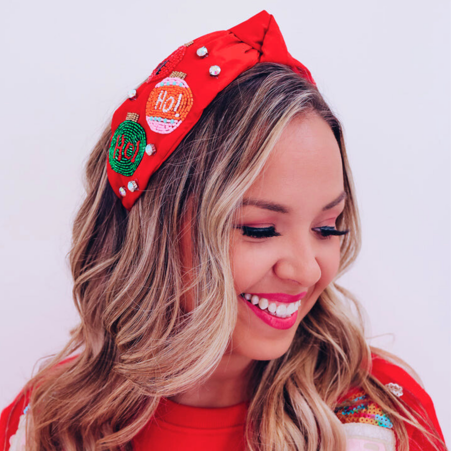 Christmas Santa Beaded Crystal Top Knot Red Headband