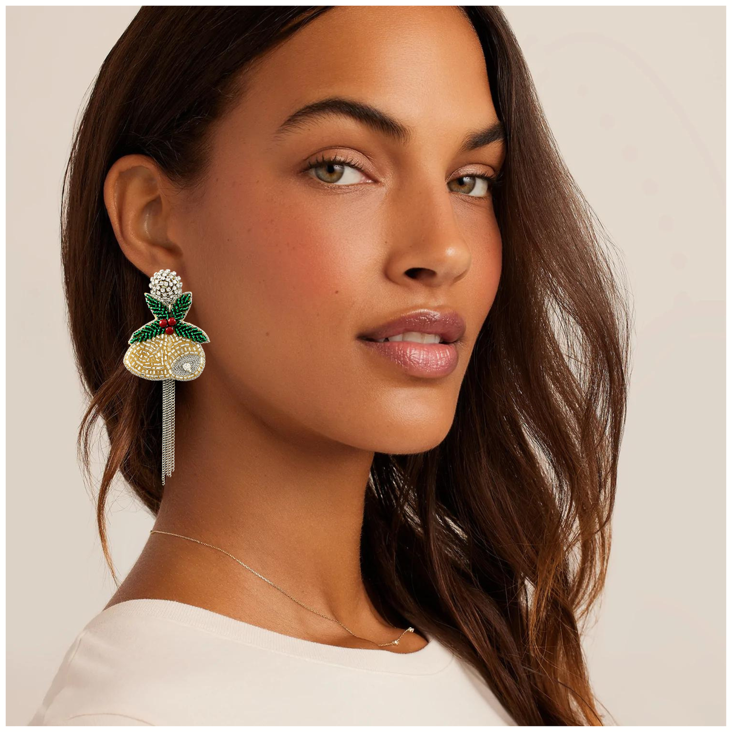 Ring My Bell Christmas Festive Seed Bead Chain Earrings