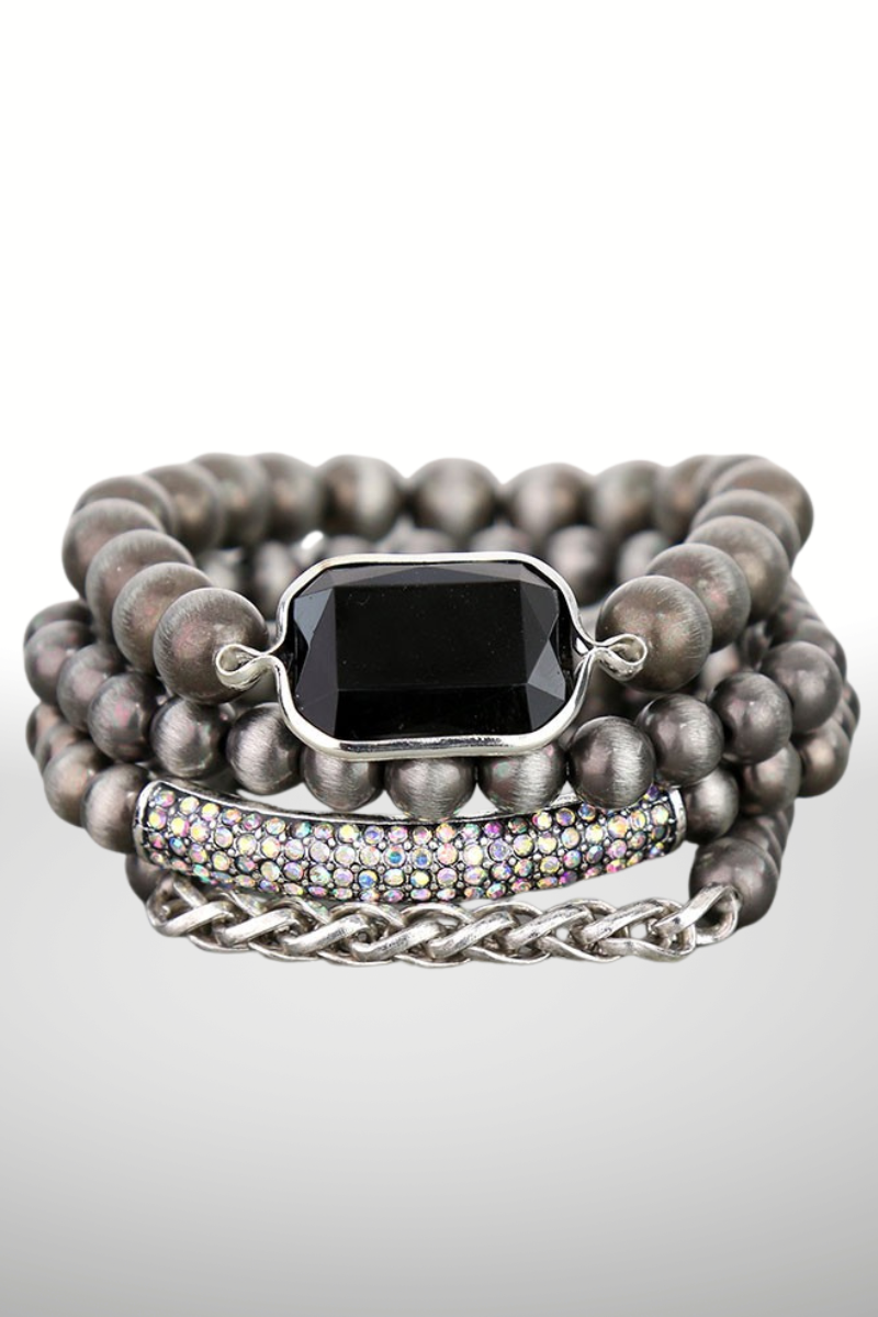 4PC Western Boho Midnight Sparkle Multi-Strand Bracelet Stack