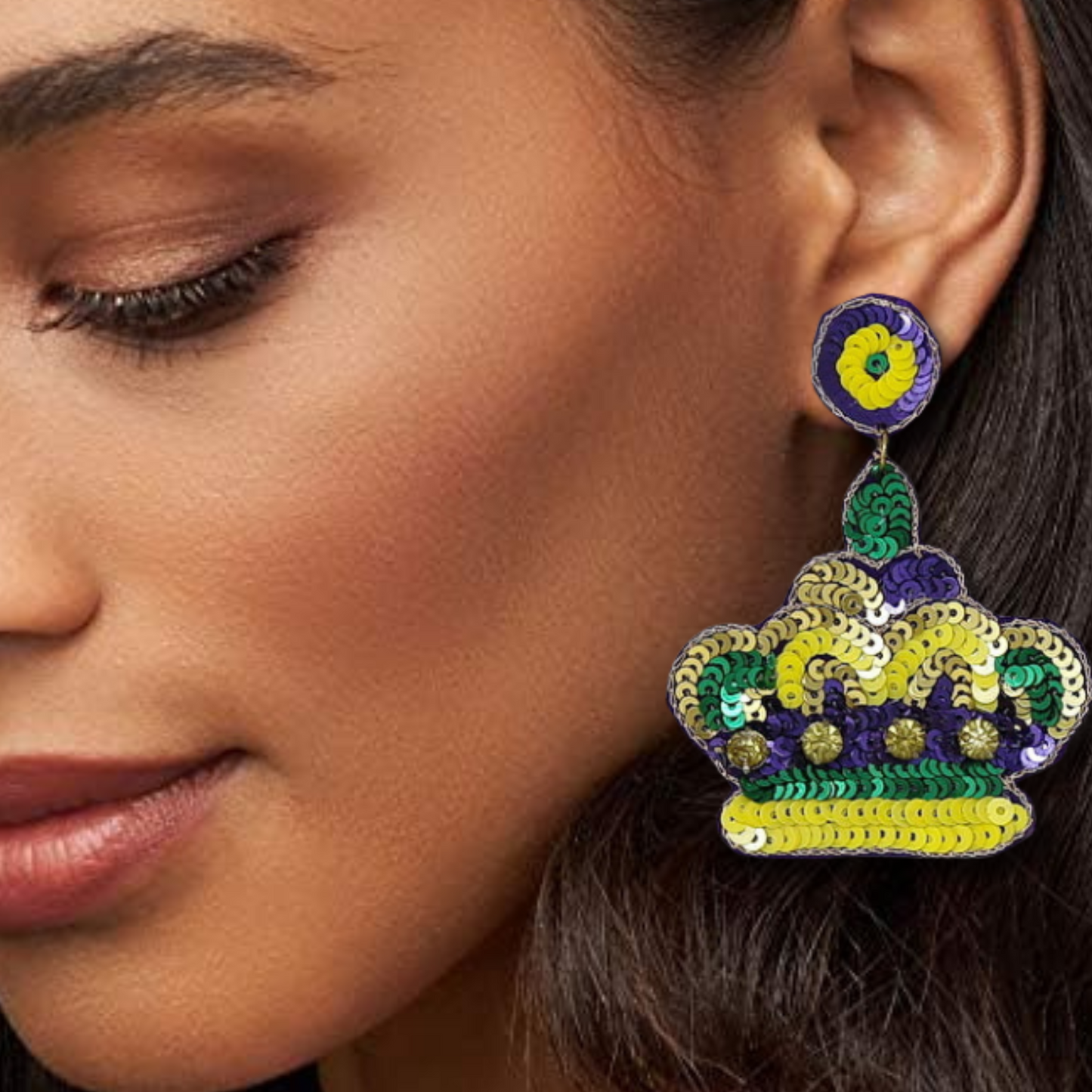 Mardi Gras Party Crown Sequin New Orleans Earrings