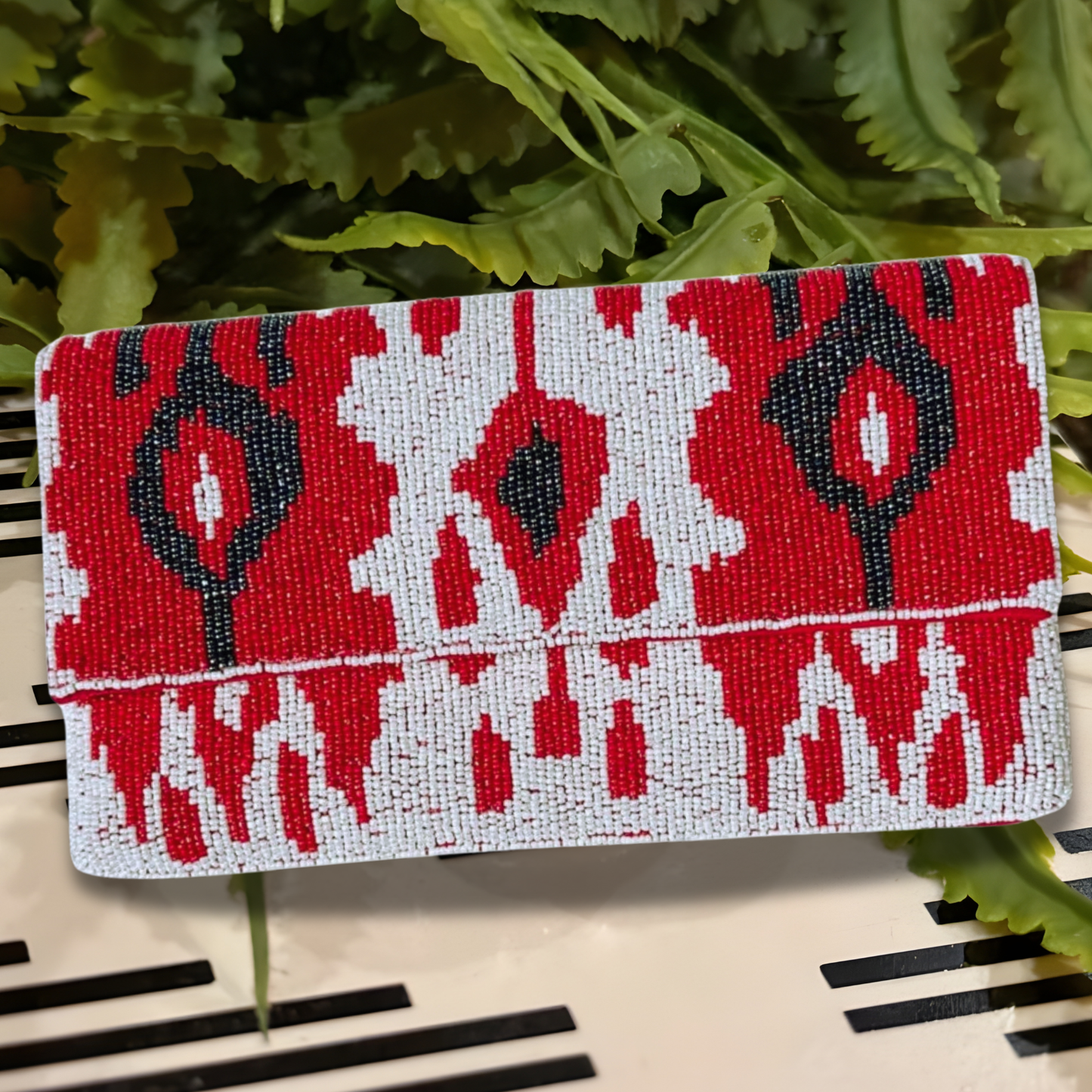 Red Beaded Clutch Aztec Crossbody Bag