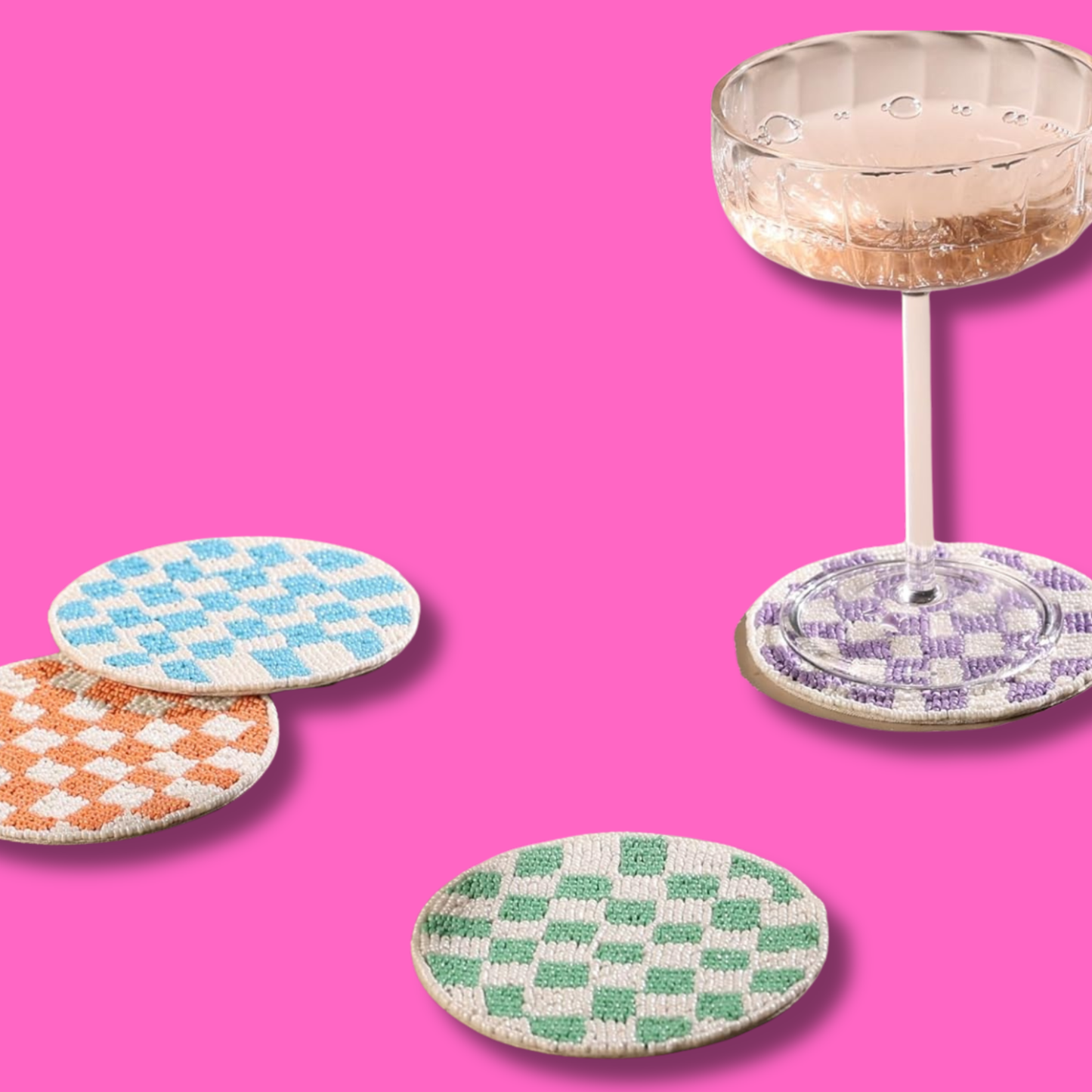 Checkered Beaded Set of 4 Coasters