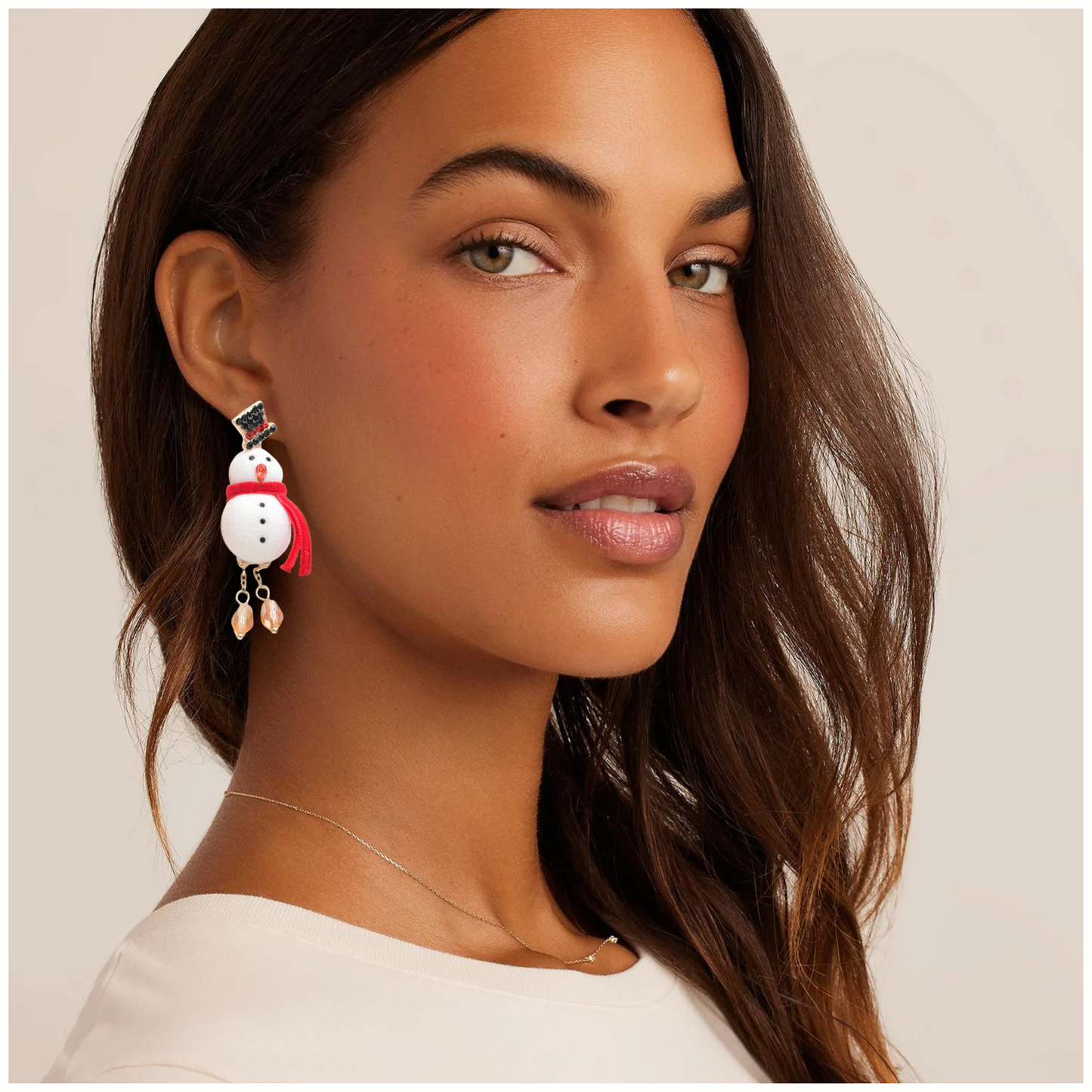 Austrian Crystal Dangling Legs Fuzzy Fun Snowman Earrings