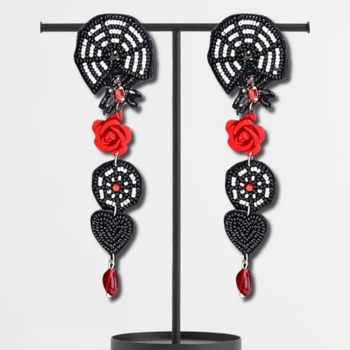 Spider Web Rose Potion Seed Beaded Crystal Goth Spell Earrings