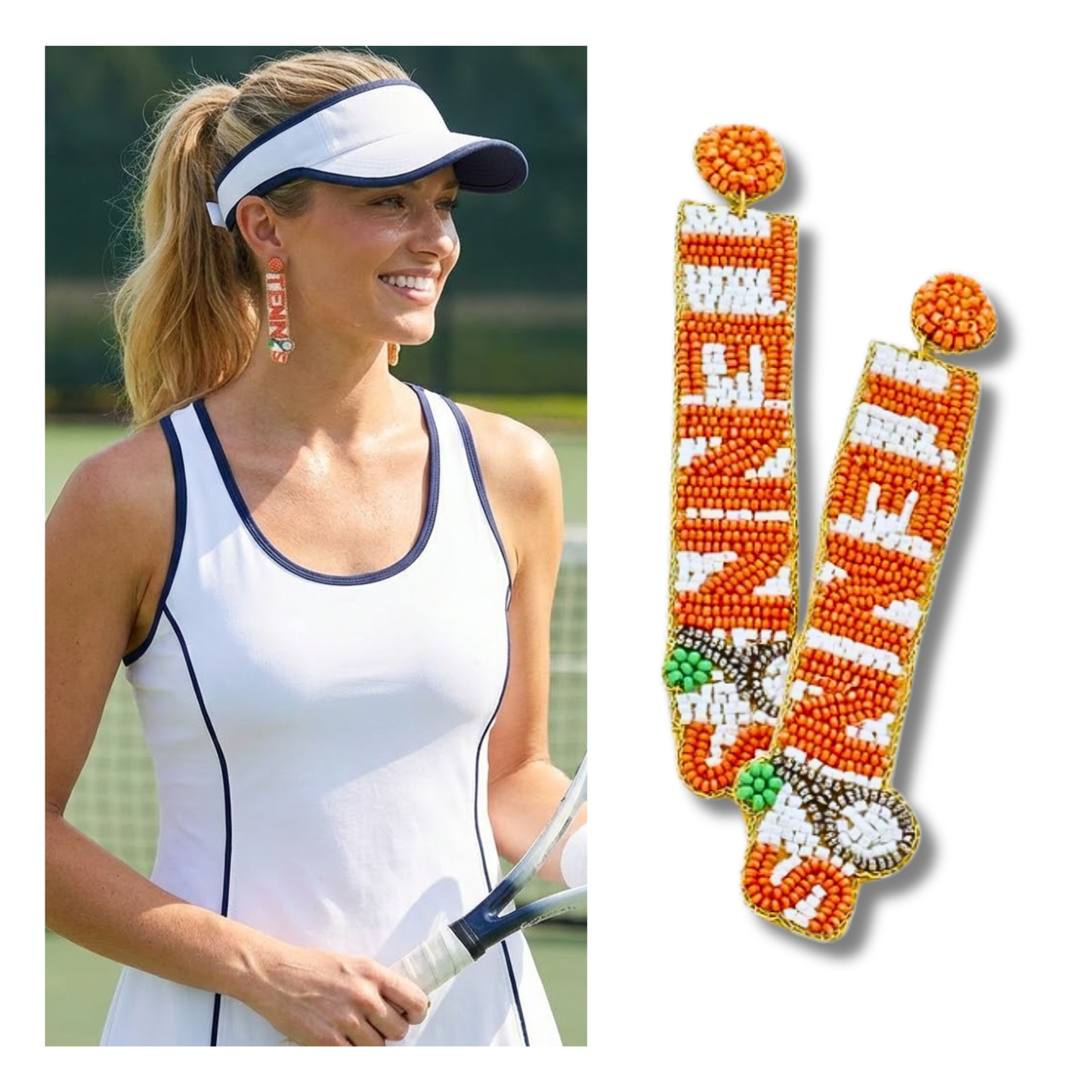 TENNIS Theme Seed Beaded Orange Players Earrings