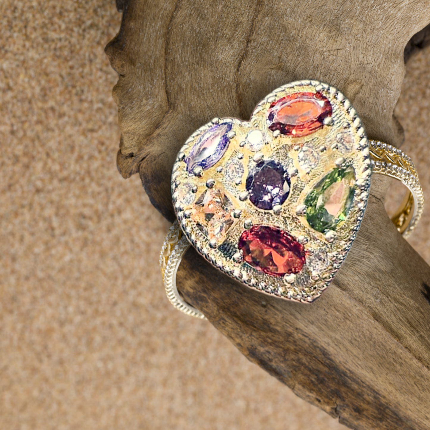 Heart in Hand CZ Crystal Gold Ring