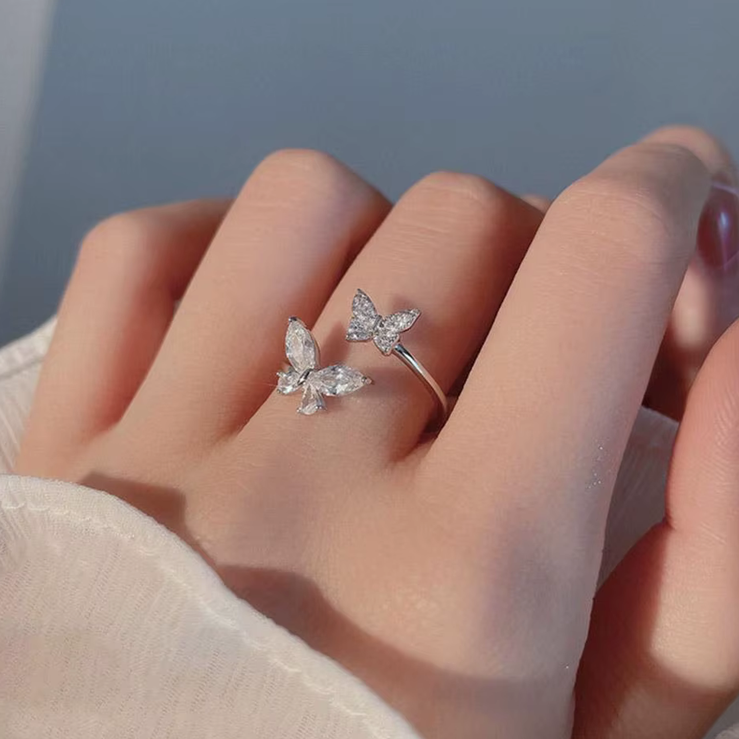 Double Butterfly Cubic Zirconia Ring