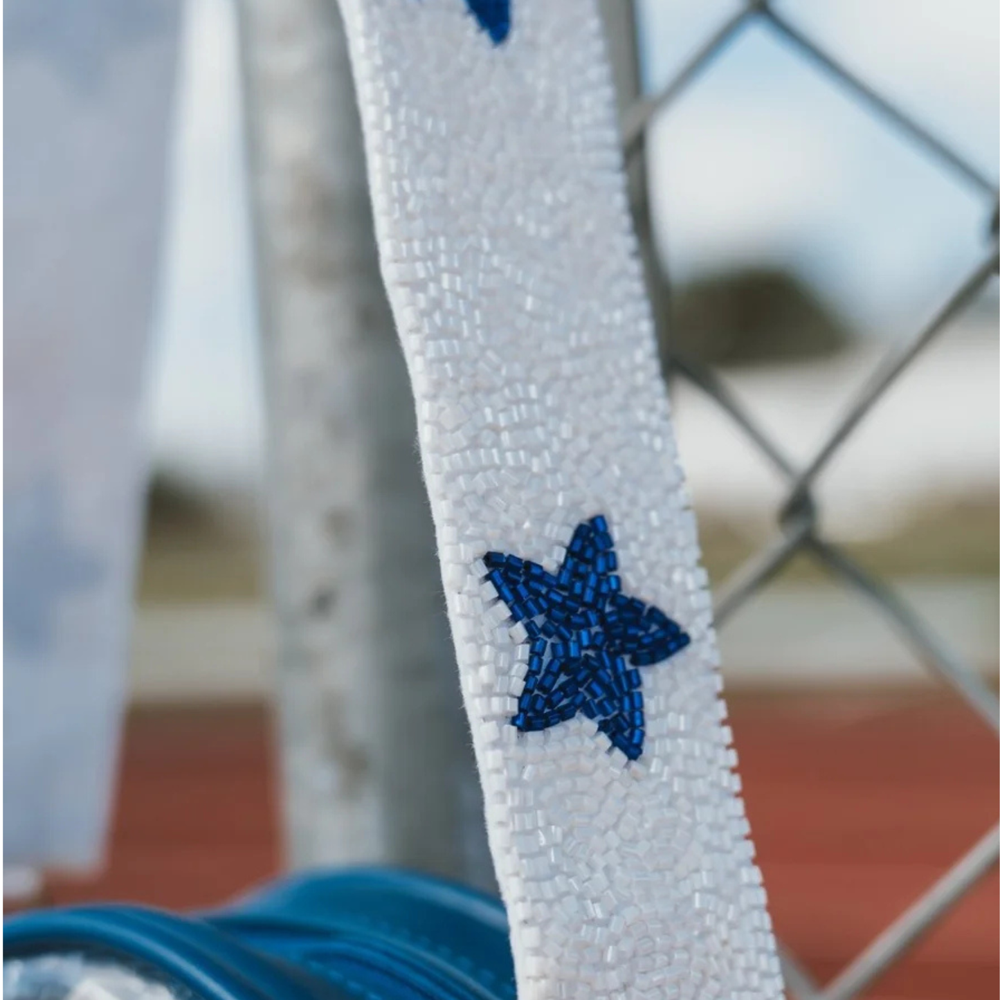 White Blue Star Seed Beaded Crossbody Bag Strap