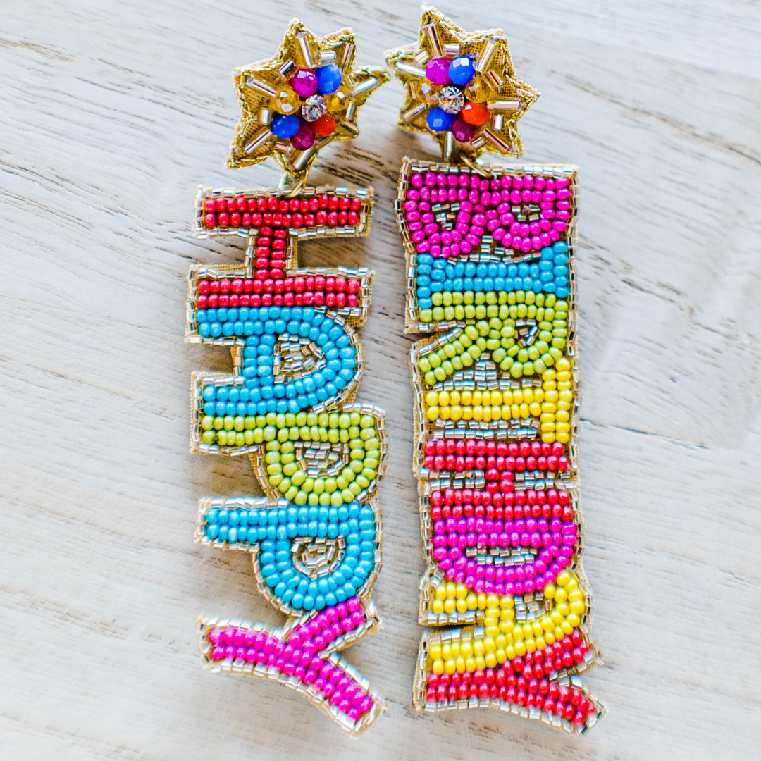 HAPPY BIRTHDAY Celebration Gift Beaded Rhinestone Earrings