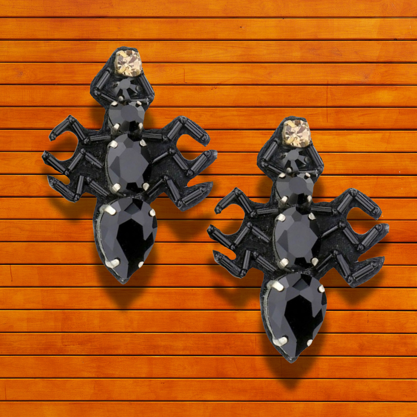 Obsidian Beaded Austrian Crystal & CZ Spider Halloween Goth Earrings