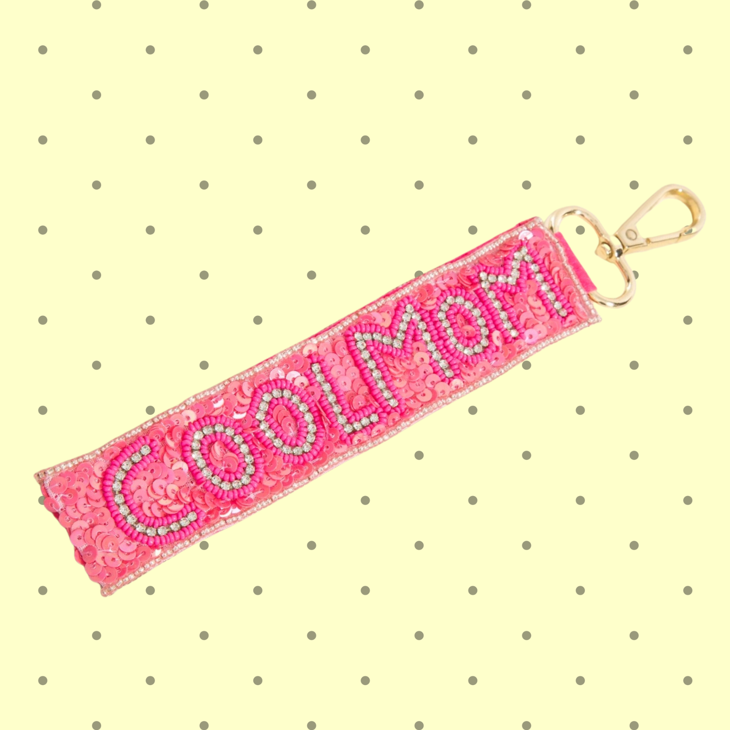 Pink Cool MOM Seed Beaded Crystal Lanyard Keychain